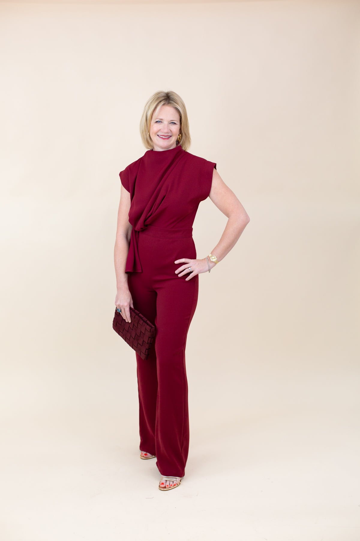 High Neck Draped Waist Cap Sleeve Jumpsuit – French Cuff Boutique