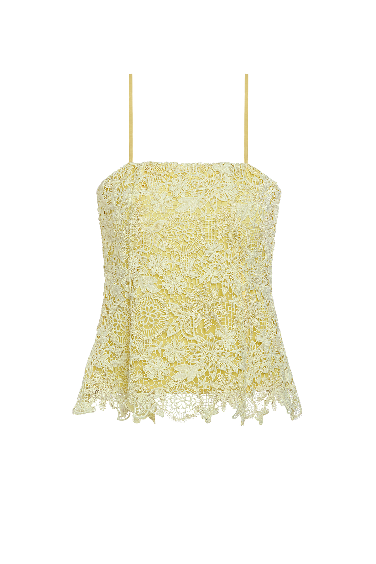 yellow lace top on white background 