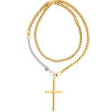 Gold chain necklace with a cross pendant on a white background