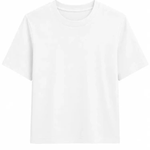 A white short-sleeve crewneck t-shirt with a subtle tonal graphic pattern on the front, displayed against a solid white background.