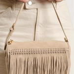 Women's natural shoulder bag featuring a structured silhouette, top handle, and neutral finish.
