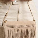 Women's natural shoulder bag featuring a structured silhouette, top handle, and neutral finish.