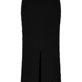 back of black bubble midi skirt on white background