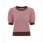 Pink and brown striped sweater on a white background