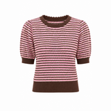 Pink and brown striped sweater on a white background
