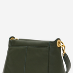 An olive green leather shoulder bag with gold-tone hardware and a matching green strap, shown against a plain white background.