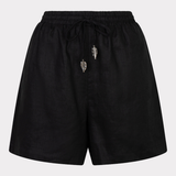 Black shorts with decorative elements on a white background