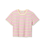 Pink and beige striped t-shirt on a white background