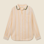 striped button down on tan background 