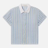 striped button down shirt on white background 