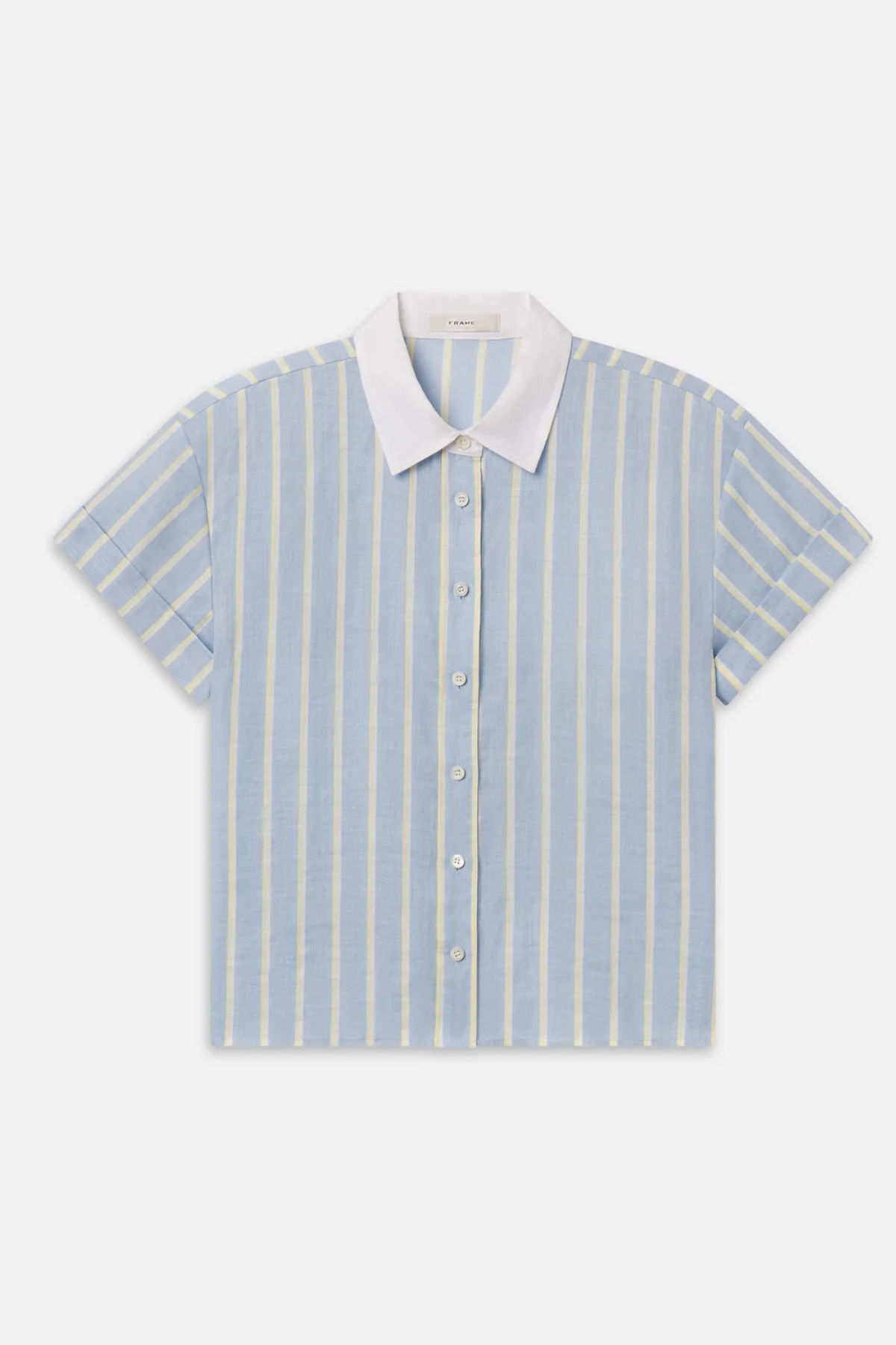 striped button down shirt on white background 