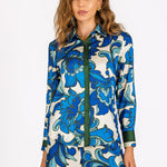 Printed blouse with fluid drape and vibrant pattern