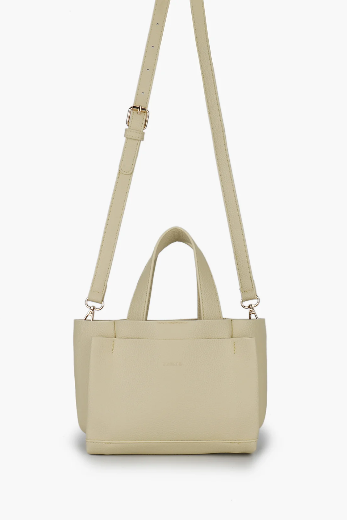 Beige handbag with a strap on a white background