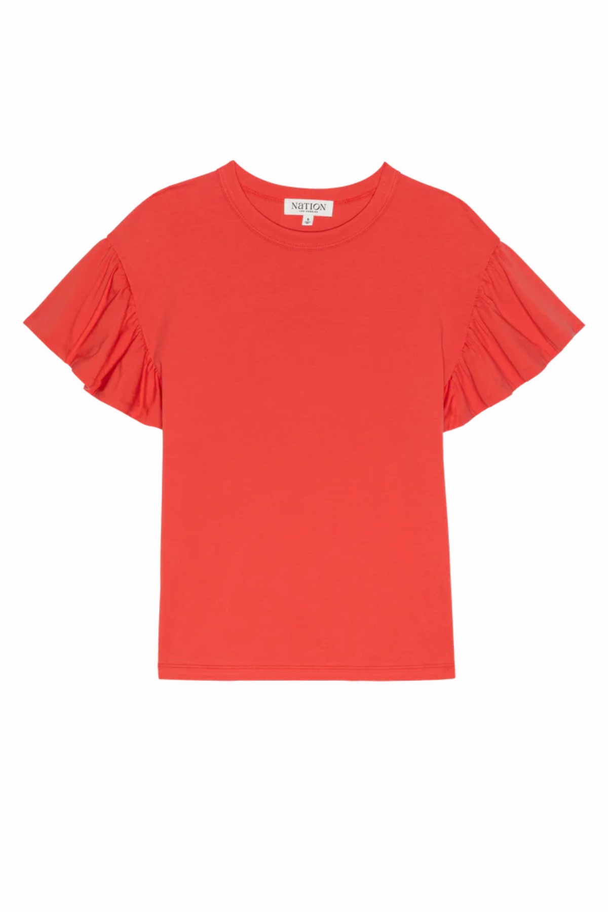 Red t-shirt with ruffled sleeves on a white background