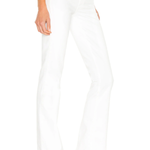 White jeans worn by a person on a white background