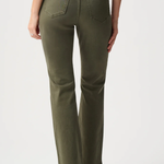 Person wearing olive green pants on a white background