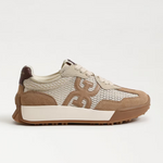 Beige sneaker with brown accents on a white background