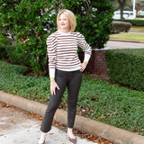 Striped knit sweater top styled for everyday wear.