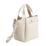 White handbag with a strap on a white background