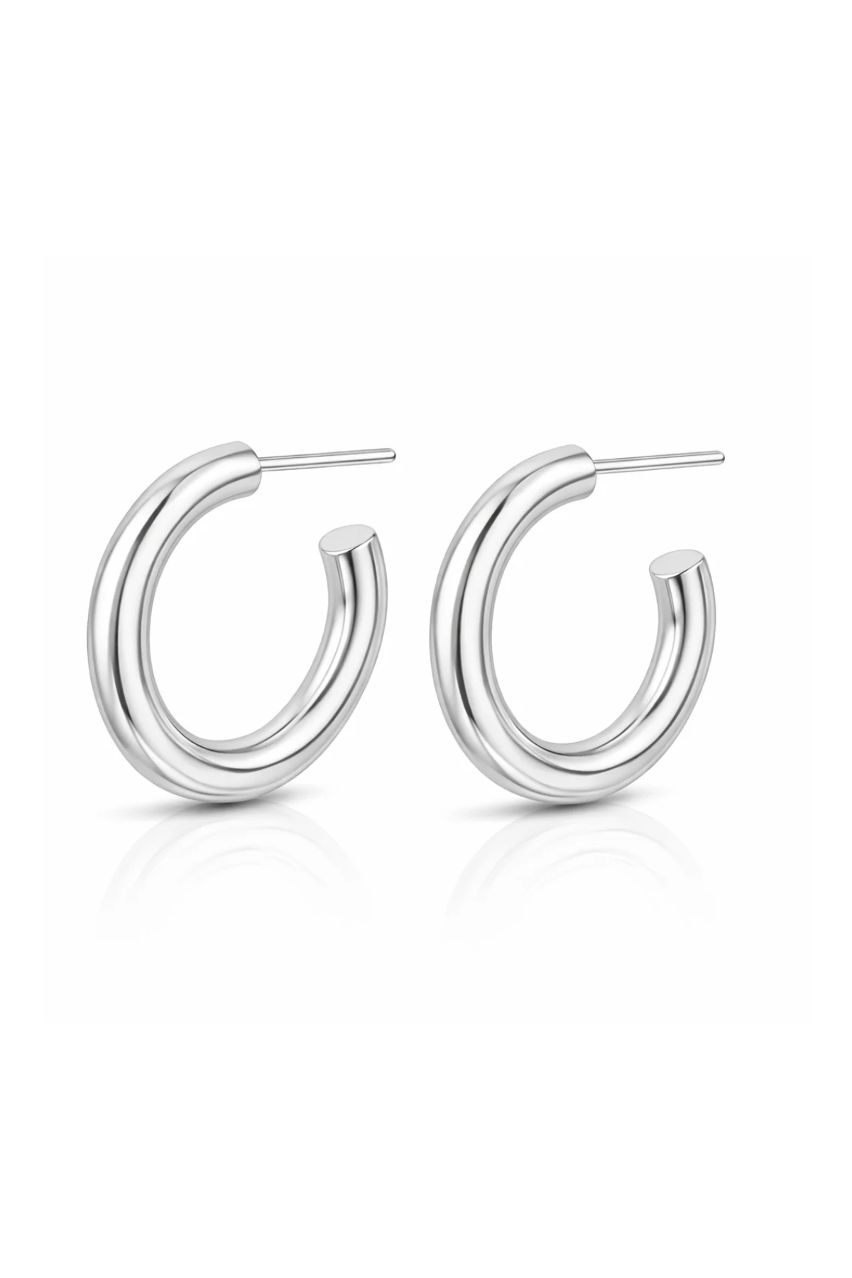 Pair of silver hoop earrings on a white background