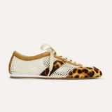 mesh sneaker with leopard detailing on white background 