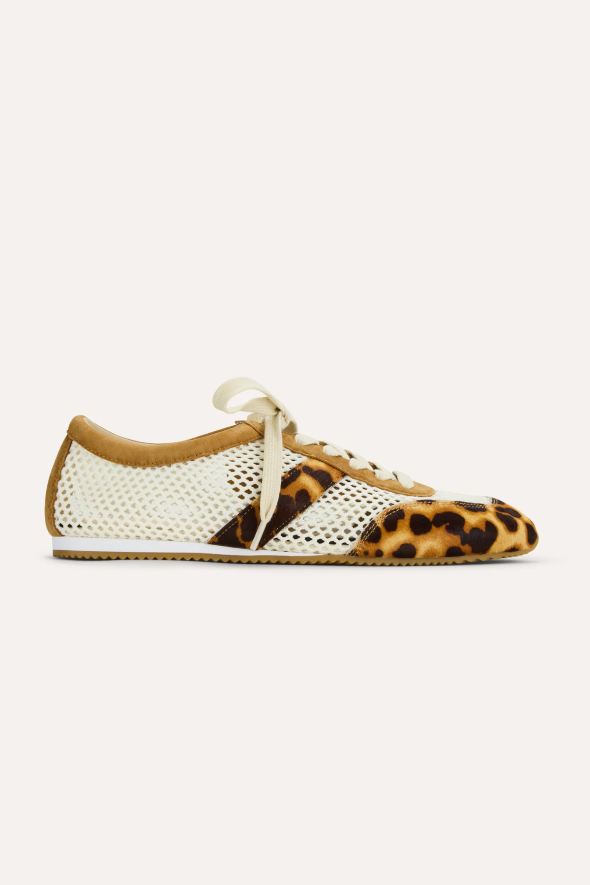 mesh sneaker with leopard detailing on white background 
