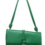 Green handbag with a gold clasp on a white background