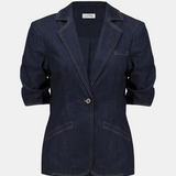 Navy blue blazer on a light gray background