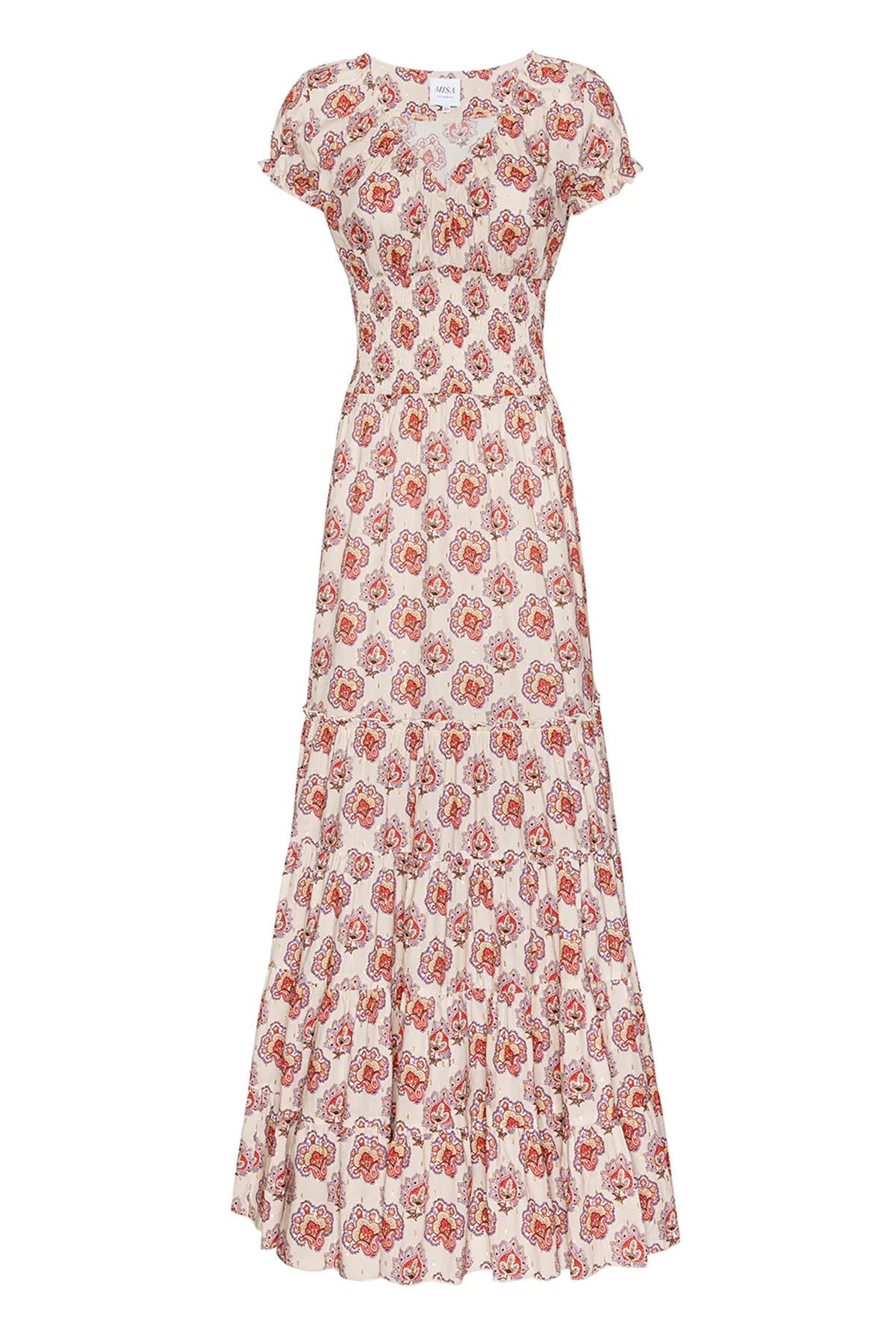 Printed midi dress with a flowing silhouette, styled for everyday wear.