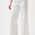 White wide-leg stretch denim jeans with high-rise fit.