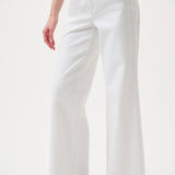 White wide-leg stretch denim jeans with high-rise fit.