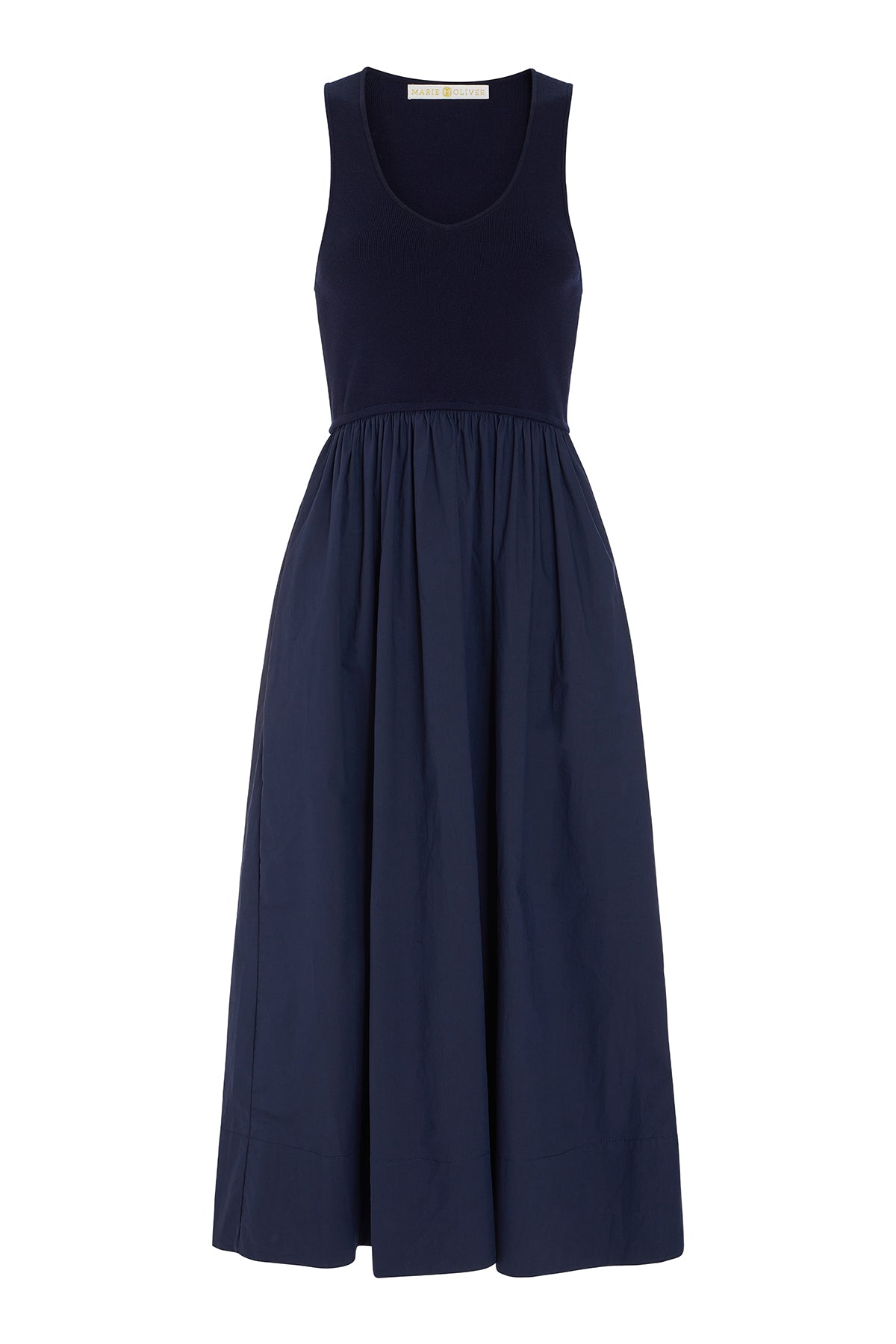 navy midi dress on white background 