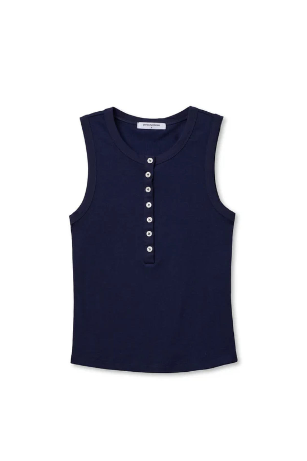 navy sleeveless top on white background 