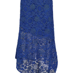 blue lace midi skirt on white background 