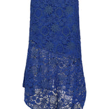 blue lace midi skirt on white background 