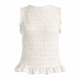 White textured sleeveless top on a white background