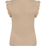back of brown flutter sleeve top on white background 