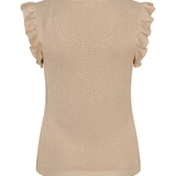 back of brown flutter sleeve top on white background 