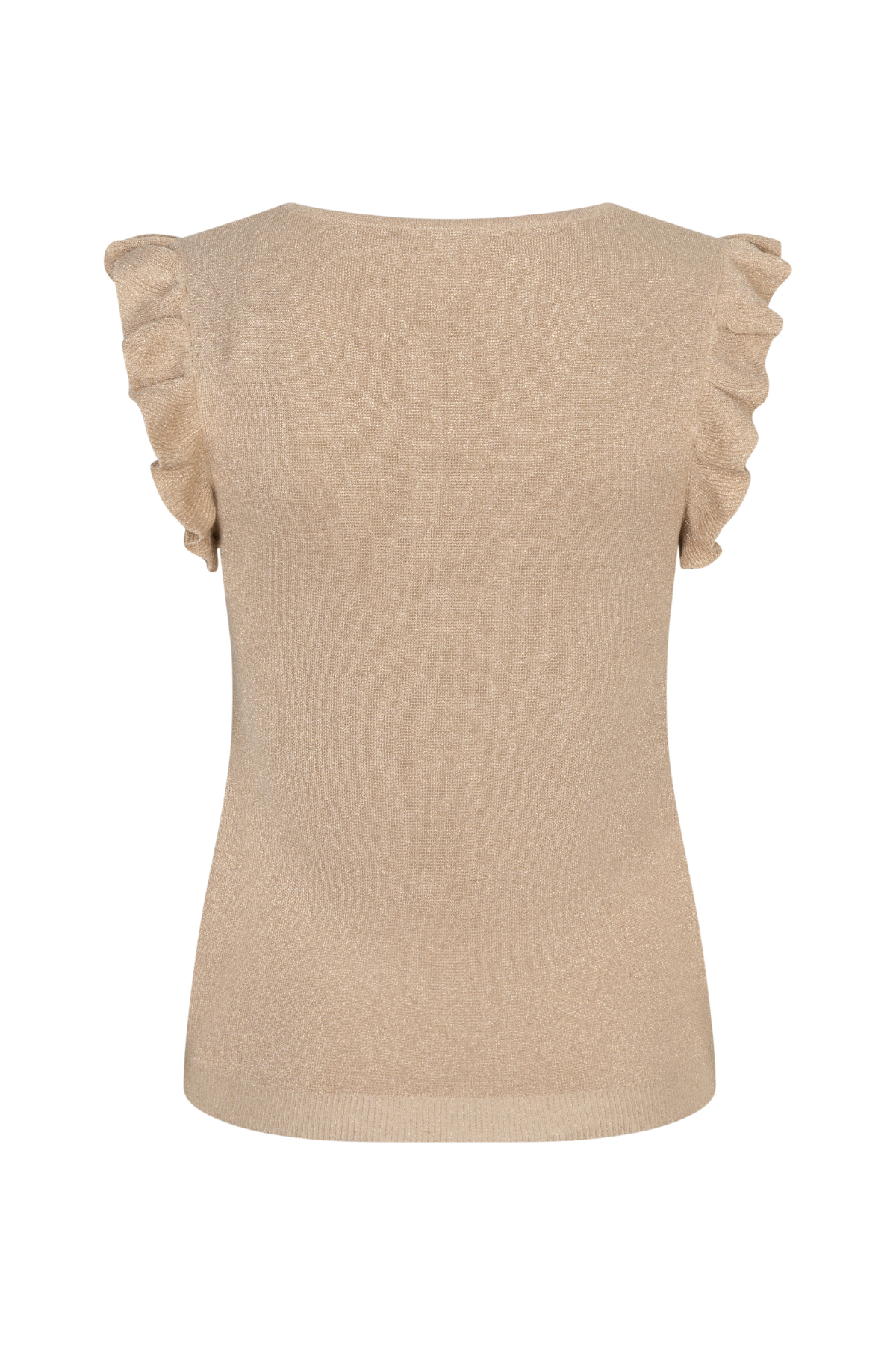 back of brown flutter sleeve top on white background 