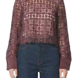 Women's burgundy blouse featuring long sleeves and a relaxed silhouette.