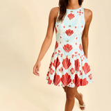 printed happy hour mini dress front view