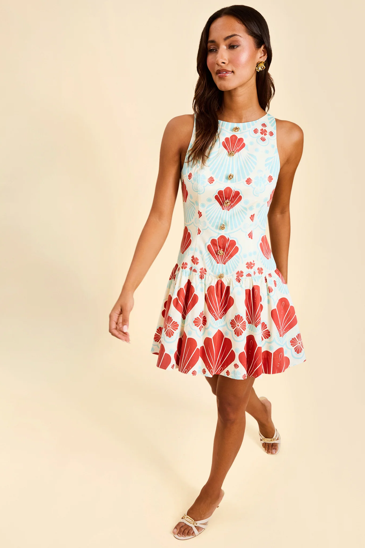 printed happy hour mini dress front view