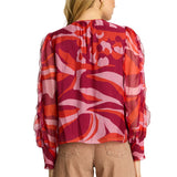 Printed blouse with fluid drape and long sleeves
