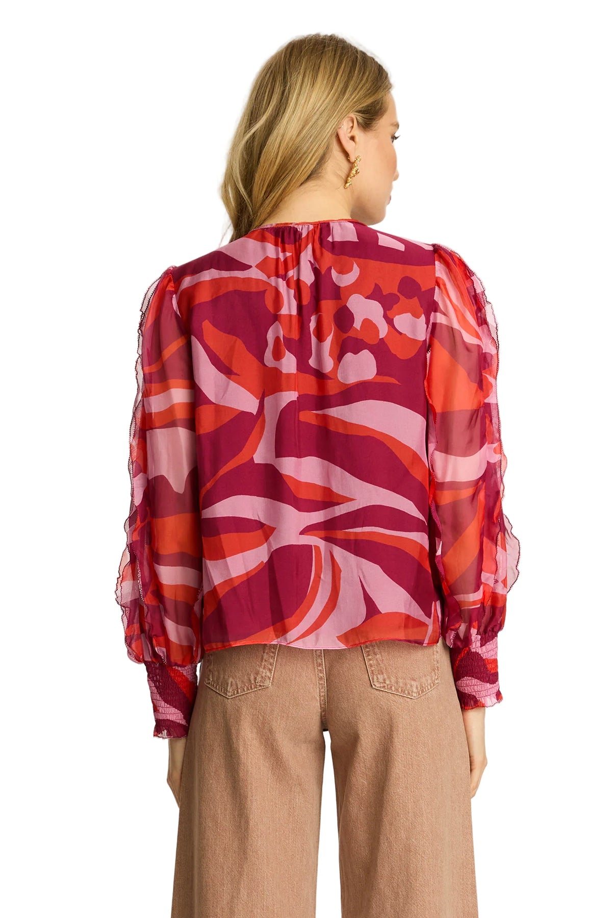 Printed blouse with fluid drape and long sleeves