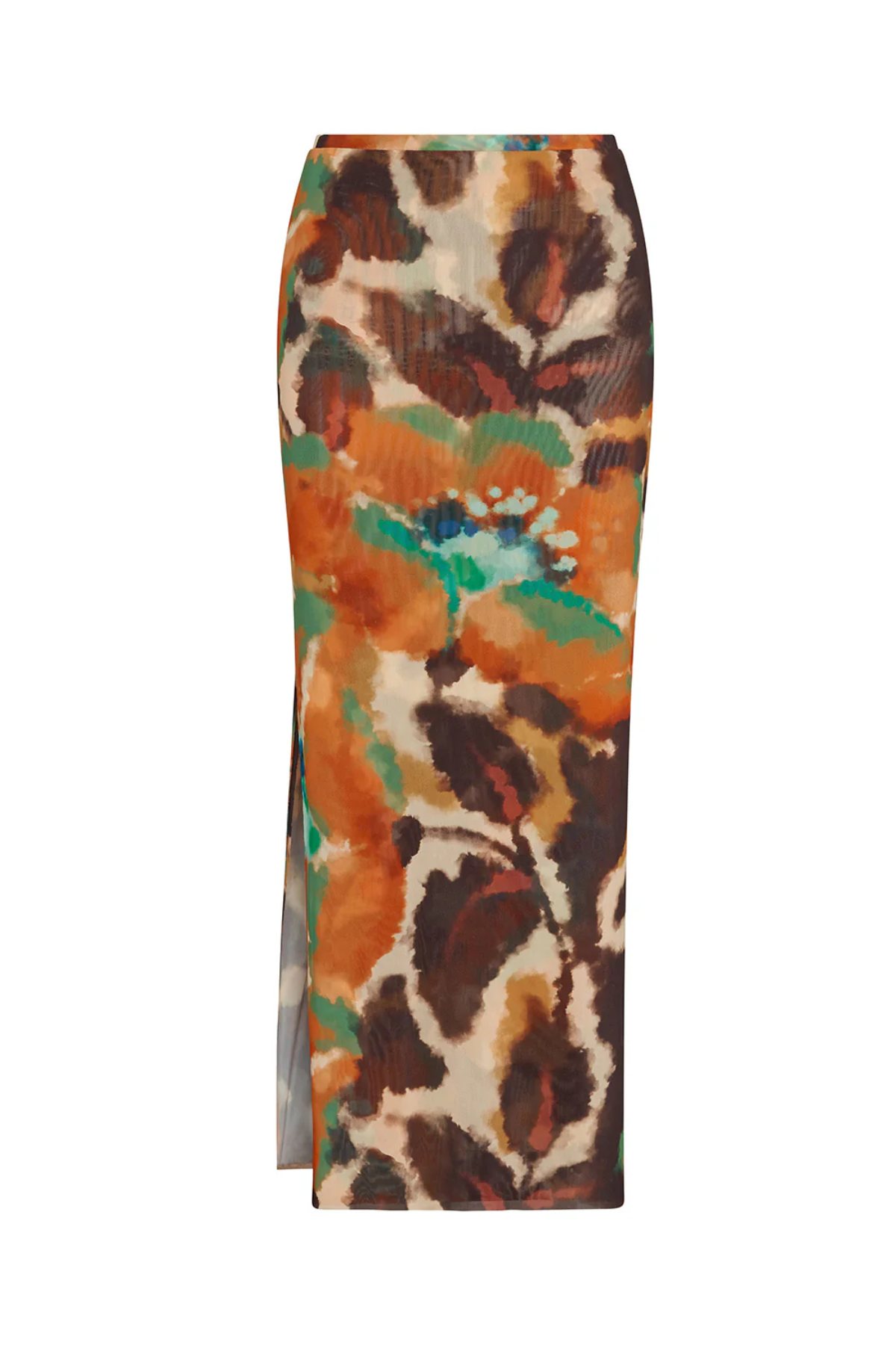 Floral and animal print pencil skirt on a white background