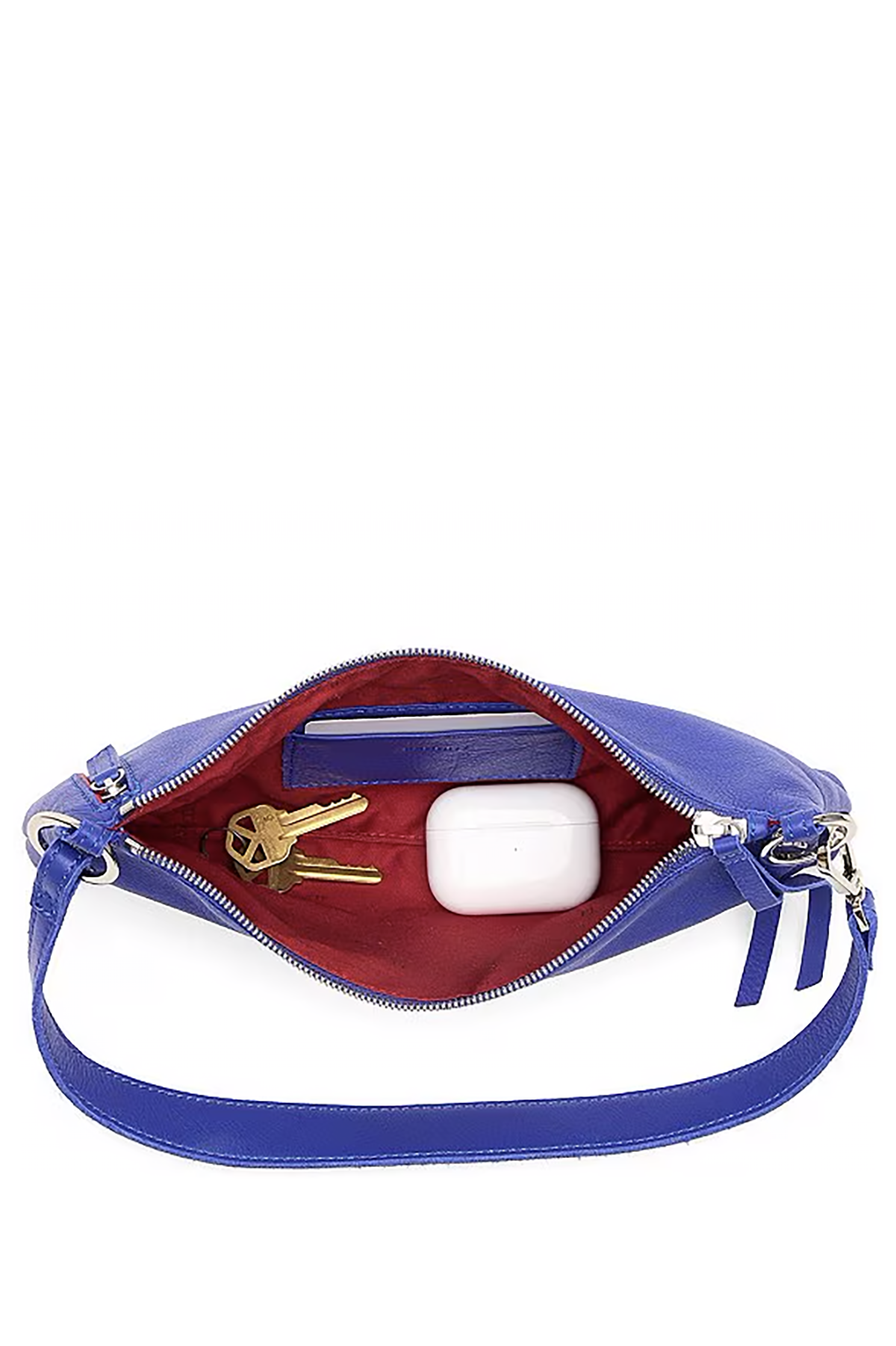 Blue Hammitt Kyle shoulder bag with silver hardware, photographed against a minimal background.