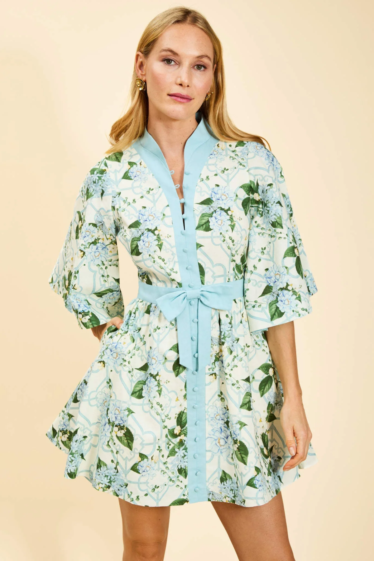 Carmen Mini blue floral dress front view