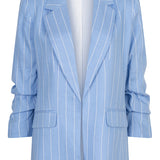 blue stripe linen women's blazer