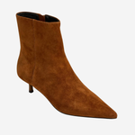 Women's brown textured ankle boot featuring a sleek silhouette and heel.