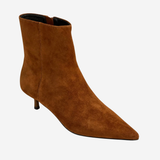 Women's brown textured ankle boot featuring a sleek silhouette and heel.